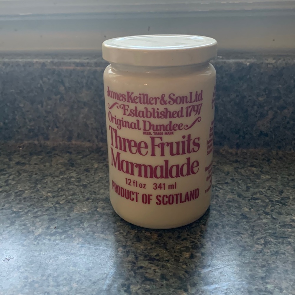 Vintage James Keiller & Sons Ltd Three fruit marmalade empty jar with lid